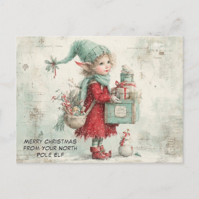 Postal Festiva Merry Christmas from Your North Pole Elf | Cute (Anverso)