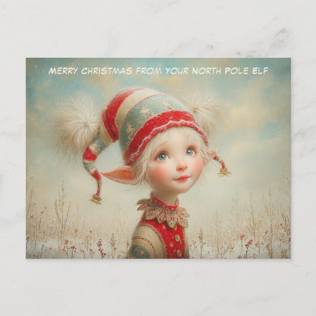 Postal Festiva Merry Christmas from Your North Pole Elf | Cute (Anverso)