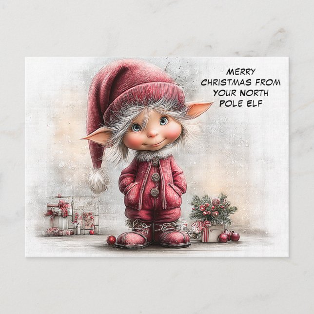 Postal Festiva Merry Christmas from Your North Pole Elf | Cute (Anverso)