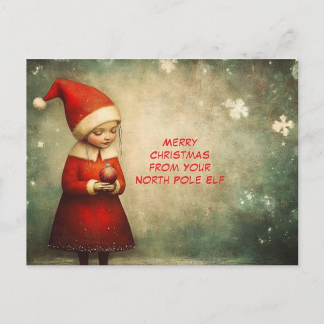 Postal Festiva Merry Christmas from Your North Pole Elf | Cute (Anverso)