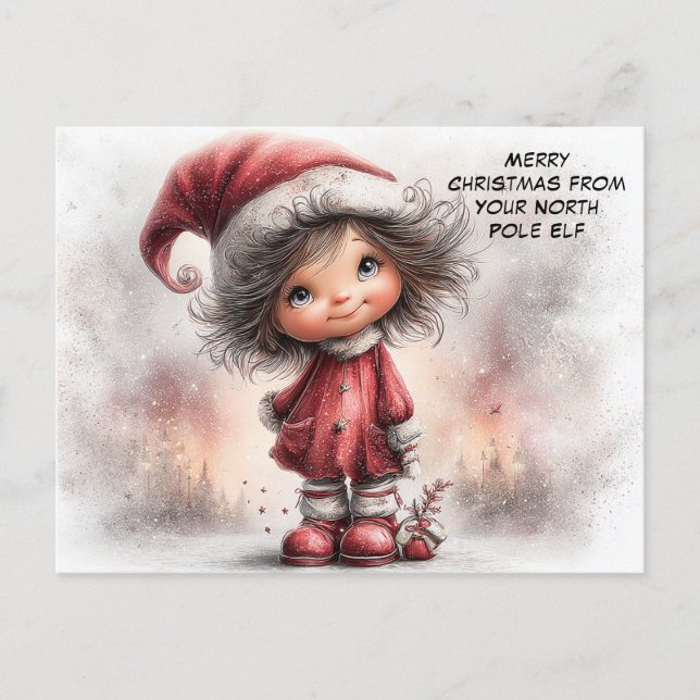 Postal Festiva Merry Christmas from Your North Pole Elf | Cute (Anverso)