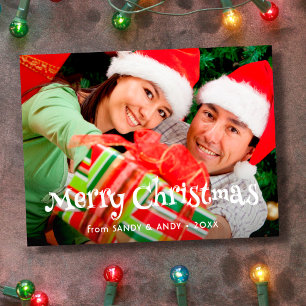 Postal Festiva Merry Christmas Fun Typografía Foto 2 Side Design