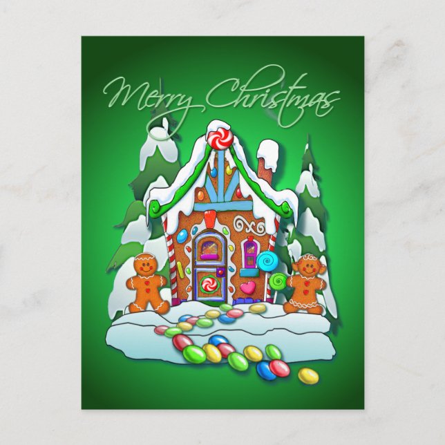 Postal Festiva MERRY CHRISTMAS GINGERBREAD HOUSE por SHARON SHARP (Anverso)