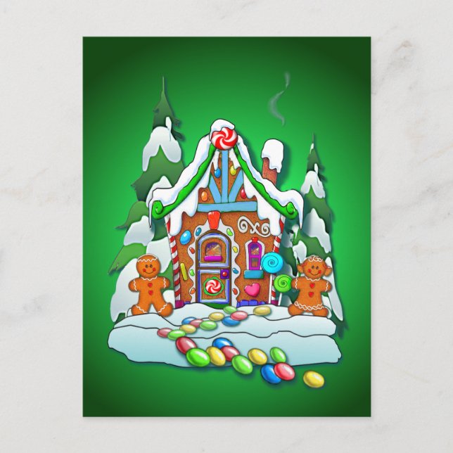 Postal Festiva MERRY CHRISTMAS GINGERBREAD HOUSE por SHARON SHARP (Anverso)