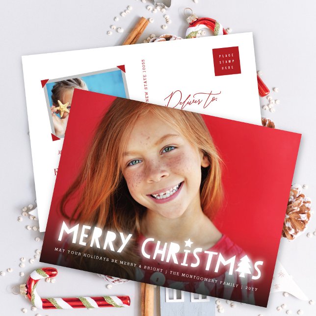 Postal Festiva Merry Christmas Glow Typography Foto moderna (Subido por el creador)