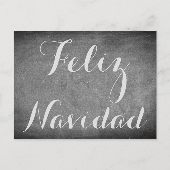 Postal Festiva Merry Christmas in Spanish Chalkboard Typography (Anverso)