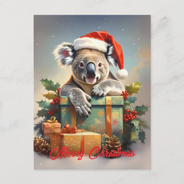 Postal Festiva Merry Christmas Koala with presents and holly (Anverso)