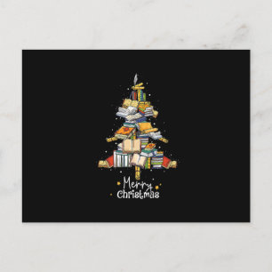 Postal Festiva Merry Christmas Library Tree Cute Book Lover Libra