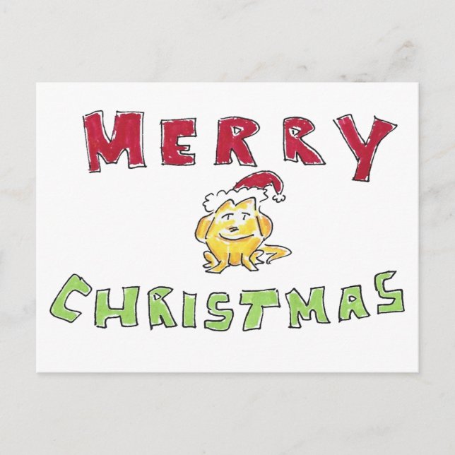 Postal Festiva Merry Christmas Little Yellow Lab Puppy Cartoon (Anverso)