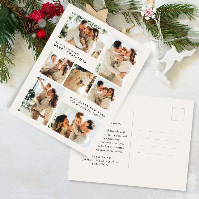 Postal Festiva Merry Christmas Modern 7-Photo Collage (Subido por el creador)