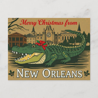 Postal Festiva Merry Christmas New Orleans Alligator