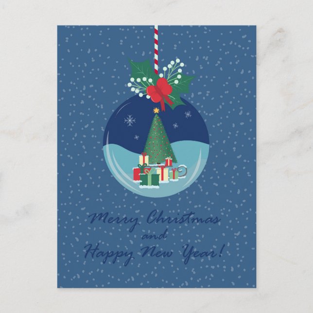 Postal Festiva Merry Christmas Ornament Card with Tree and Gifts (Anverso)