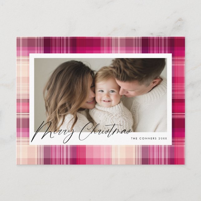 Postal Festiva Merry Christmas pink plaid (Anverso)