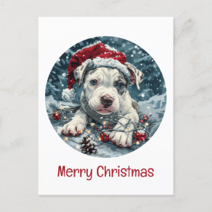 Postal Festiva Merry Christmas Pit Bull Santa Puppy