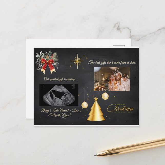 Postal Festiva Merry Christmas Pregnancy Chalkboard Announcement (Anverso/Reverso In Situ)