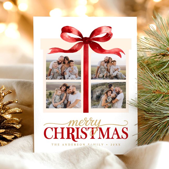 Postal Festiva Merry Christmas Red Bow (Subido por el creador)