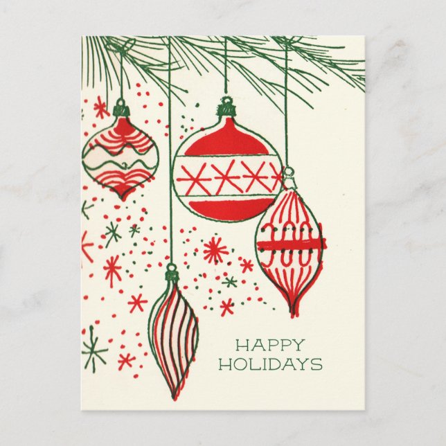 Postal Festiva Merry Christmas | Retro Hand Drawn  Ornaments Holi (Anverso)