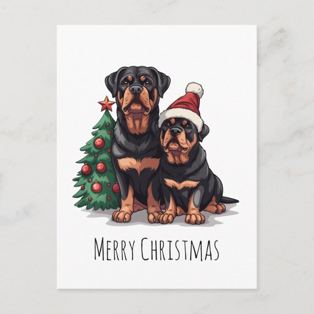 Postal Festiva Merry Christmas Rottweiler Dog Christmas Tree (Anverso)