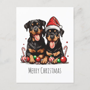 Postal Festiva Merry Christmas Rottweiler Dog Santa