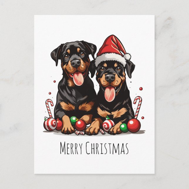 Postal Festiva Merry Christmas Rottweiler Dog Santa (Anverso)