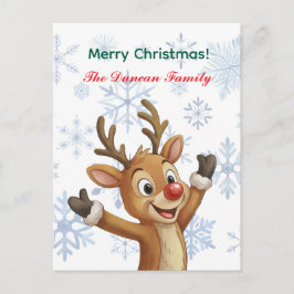 Postal Festiva Merry Christmas Rudolph with Blue Snowflakes