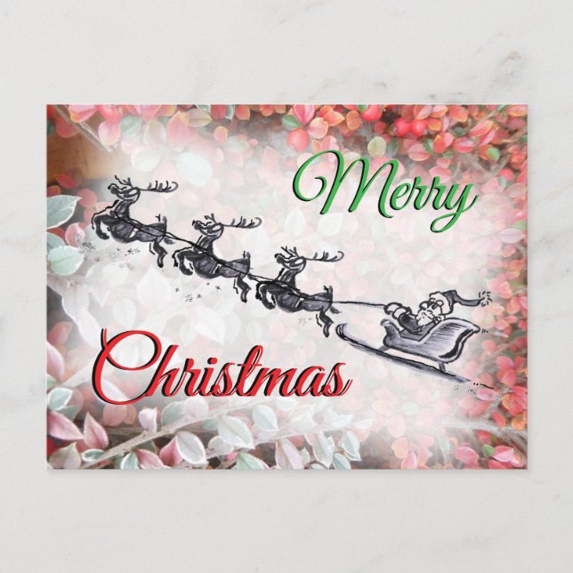 Postal Festiva Merry Christmas Santa Red Green Postcard (Anverso)