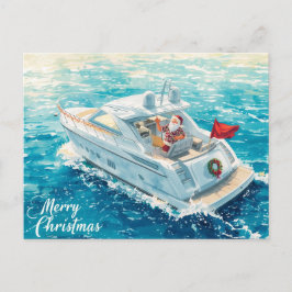 Postal Festiva Merry Christmas Santa Sailing on a Yacht
