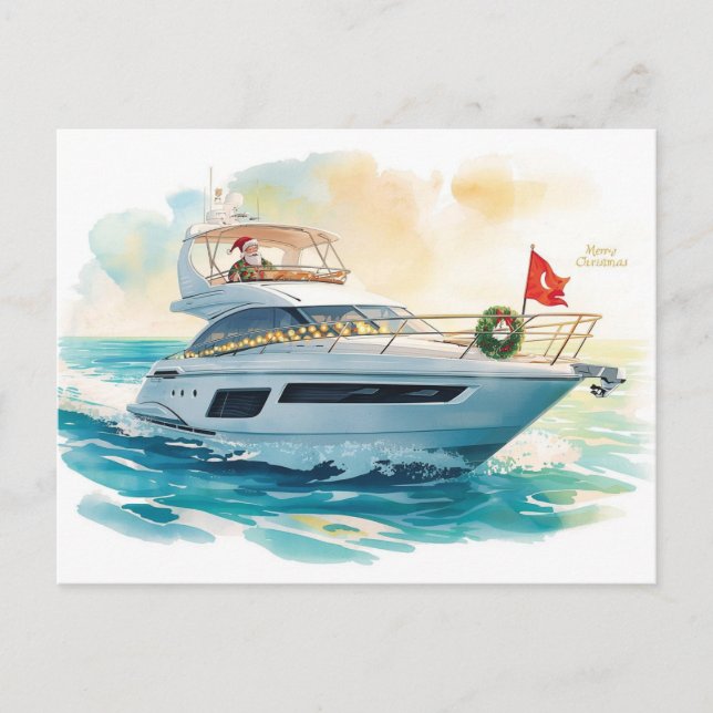Postal Festiva Merry Christmas Santa Sailing on a Yacht (Anverso)