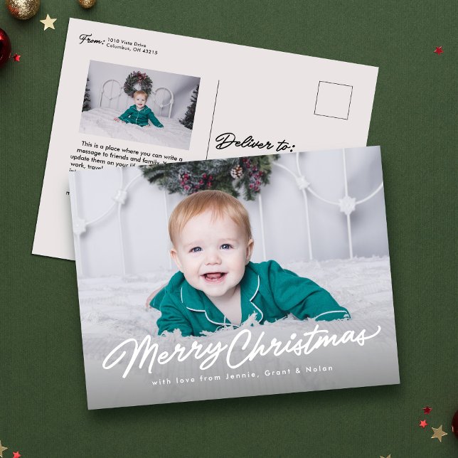Postal Festiva Merry Christmas script simple dos foto (Subido por el creador)