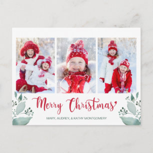 Postal Festiva Merry Christmas Script Watercolor Leaf 3 Photo