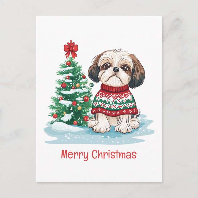 Postal Festiva Merry Christmas Shih Tzu Santa Dog (Anverso)