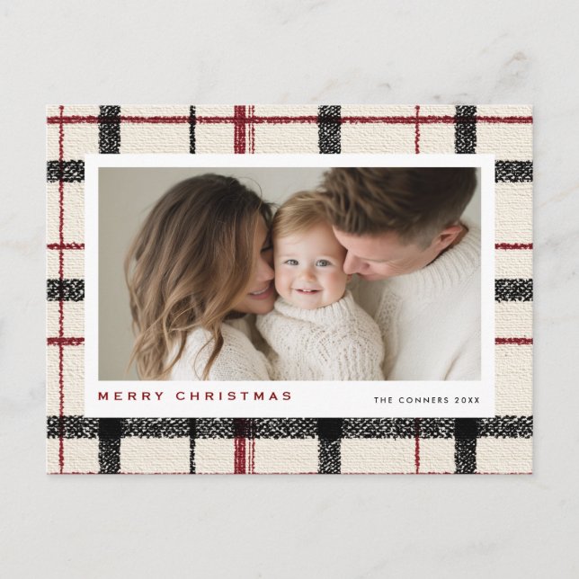 Postal Festiva Merry Christmas Tartan Plaid Background (Anverso)