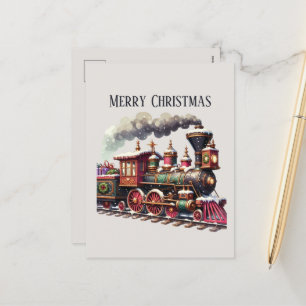 Postal Festiva Merry Christmas train agrega mensaje