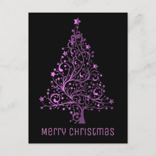 Postal Festiva Merry Christmas Tree Black Pink Metallic Look
