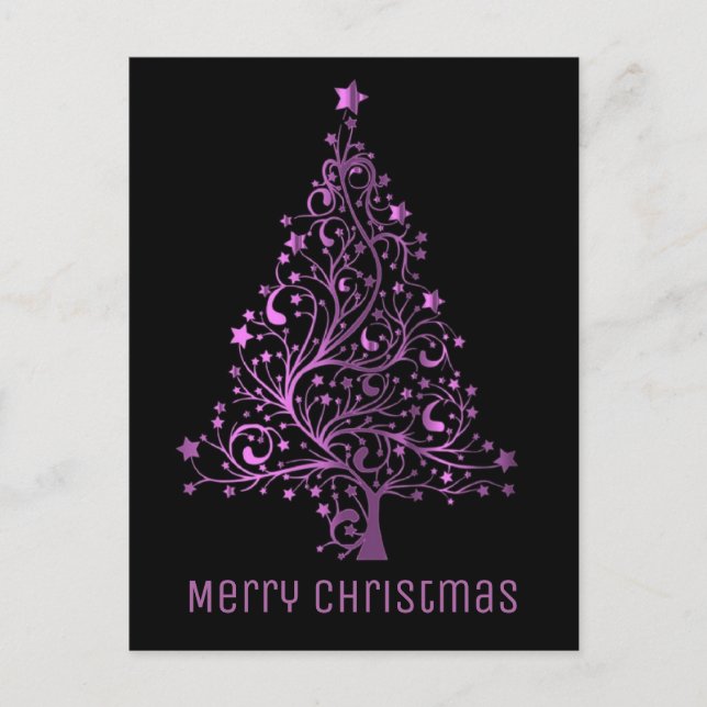 Postal Festiva Merry Christmas Tree Black Pink Metallic Look (Anverso)