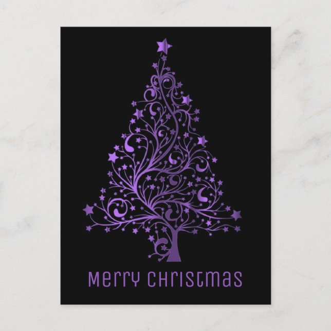 Postal Festiva Merry Christmas Tree Black Purple Metallic Look (Anverso)