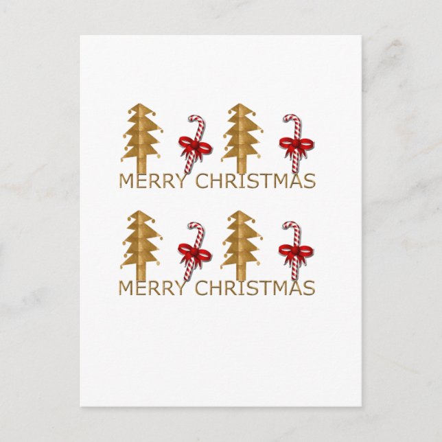 Postal Festiva Merry Christmas Tree Candy oro rojo (Anverso)