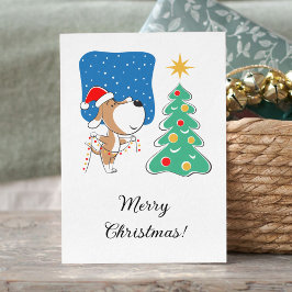 Postal Festiva Merry Christmas Tree Cupy Perro Santa Hat