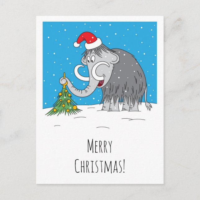 Postal Festiva Merry Christmas Tree Cute Mammoth Santa Hat (Anverso)