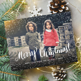 Postal Festiva Merry Christmas Typography Snowflakes Personalizad