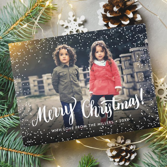 Postal Festiva Merry Christmas Typography Snowflakes Personalizad (Subido por el creador)
