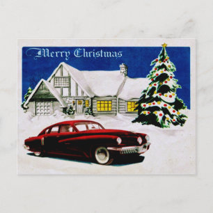 Postal Festiva MERRY CHRISTMAS v.19 (diseño de coches de época) ~