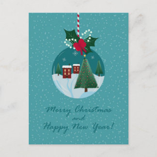 Postal Festiva Merry Christmas Village Ornament Card