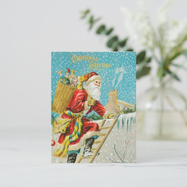 Postal Festiva Merry Christmas vintage art (Anverso de pie)