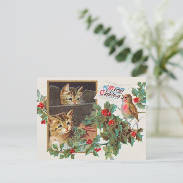 Postal Festiva Merry Christmas vintage art (Anverso de pie)