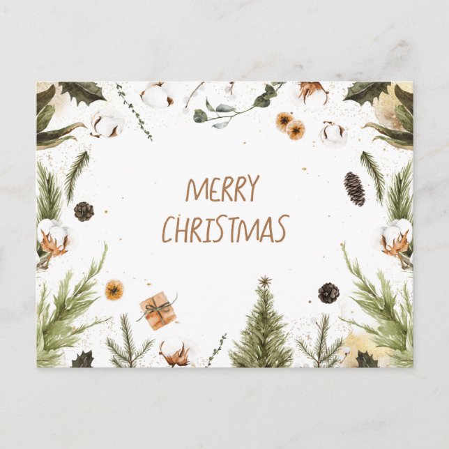Postal Festiva Merry Christmas Watercolor (Anverso)
