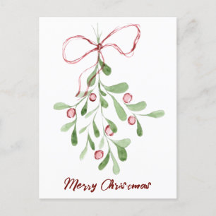 Postal Festiva Merry Christmas Watercolor Mistletoe