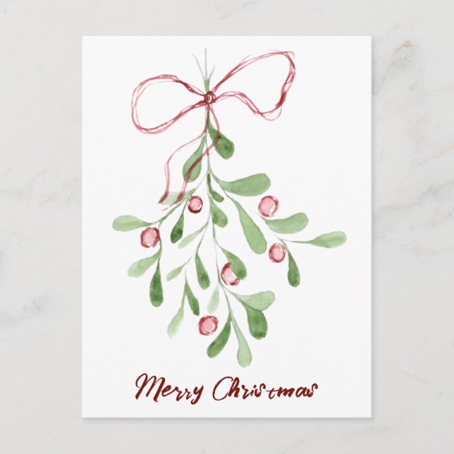 Postal Festiva Merry Christmas Watercolor Mistletoe (Anverso)