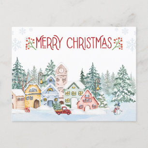 Postal Festiva Merry Christmas Watercolor Winter Village