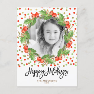 Postal Festiva Merry Christmas Watercolor Wreath Holiday Photo